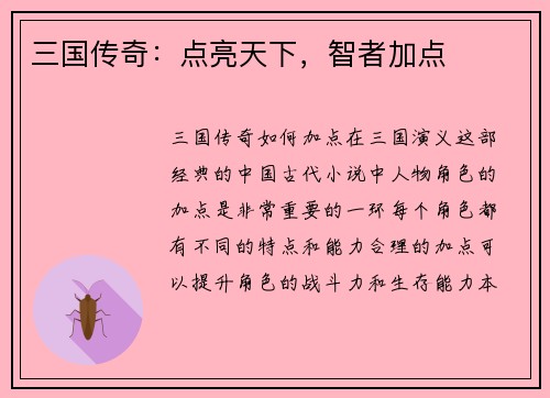 三国传奇：点亮天下，智者加点